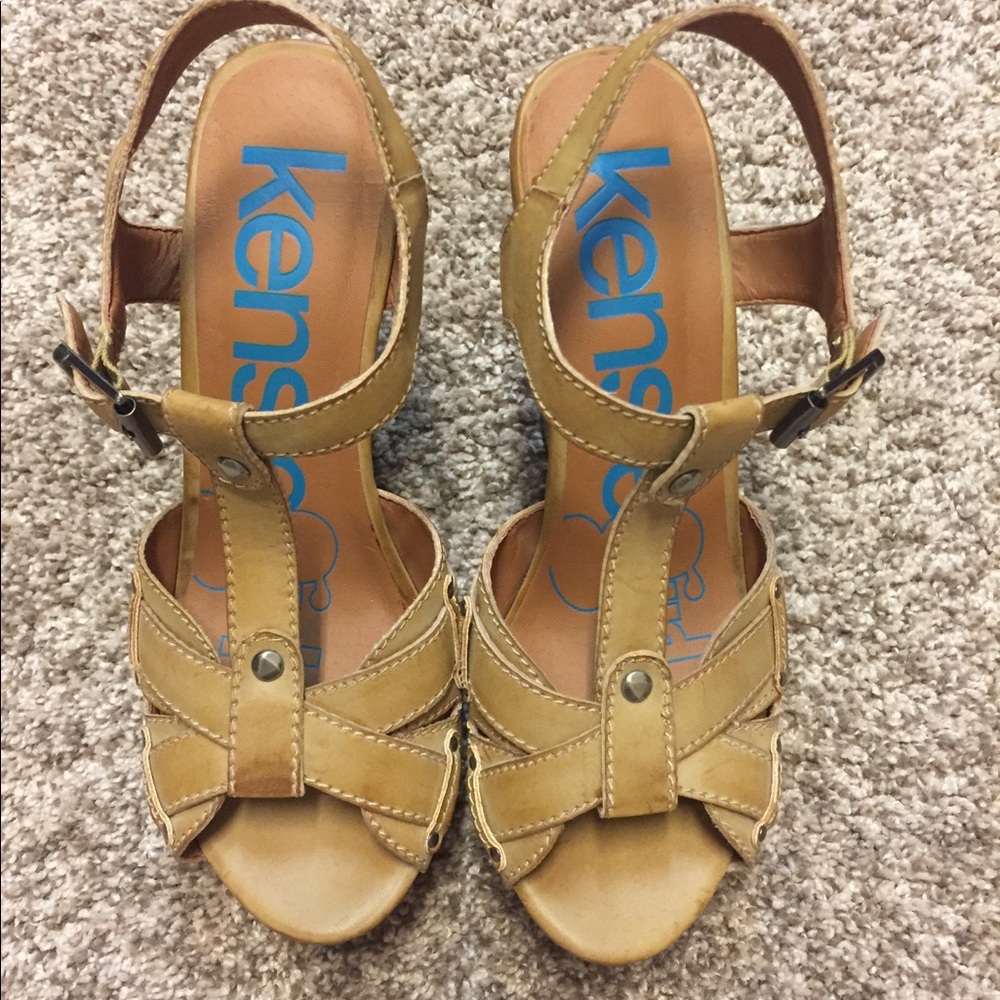 Tan Leather Wedge Sandals NWOT